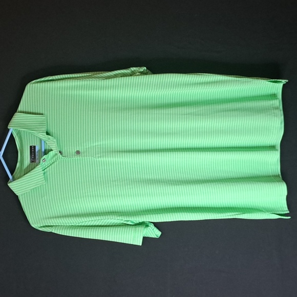 PGA Tour Shirt Men's Large Green White Striped Golf Polo - Picture 3 of 6